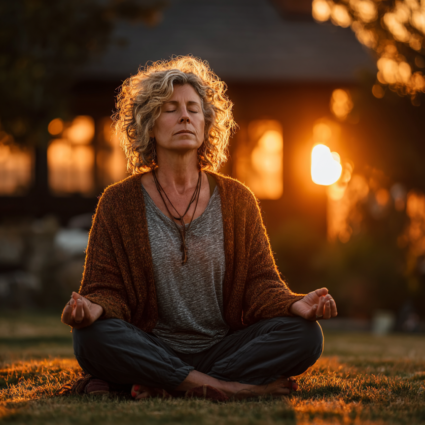 Възрастна жена практикува йога